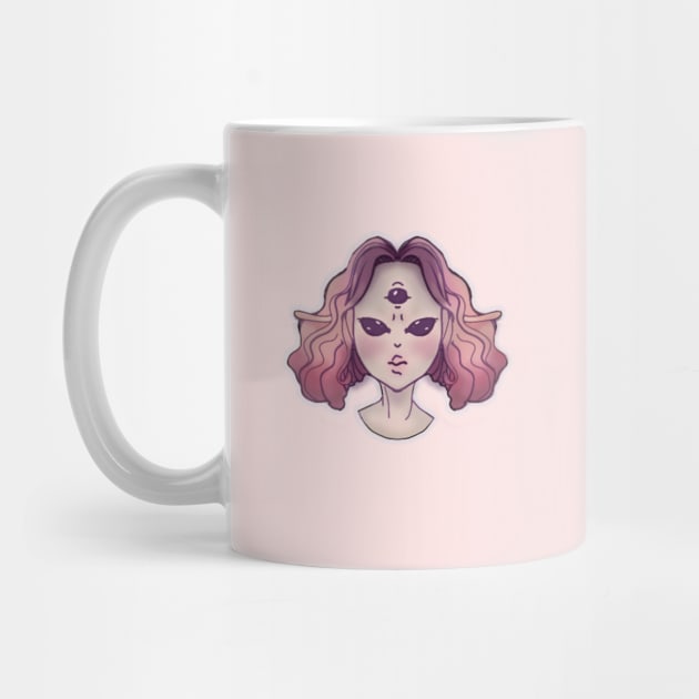 Angry alien girl Pink cute girlish aesthetic third eye kawaii by AGRHouse